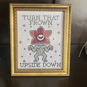 Handmade Stanger Things Gold Framed Stranger Things Cross-Stitch Art